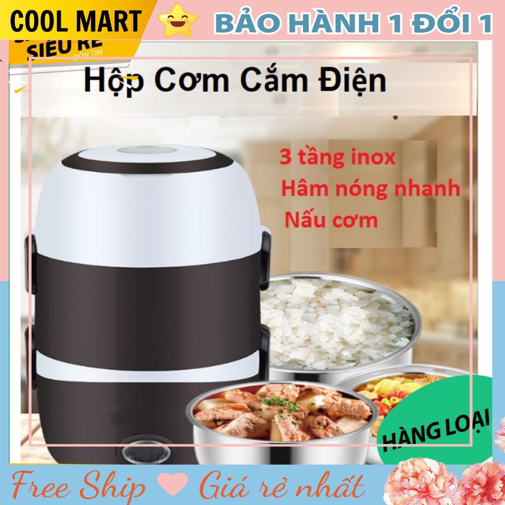 Hộp Cơm Hâm Nóng FREESHIP Hộp Cơm 3 Tầng Cắm Điện Inox - Ủ Cơm Tự Động