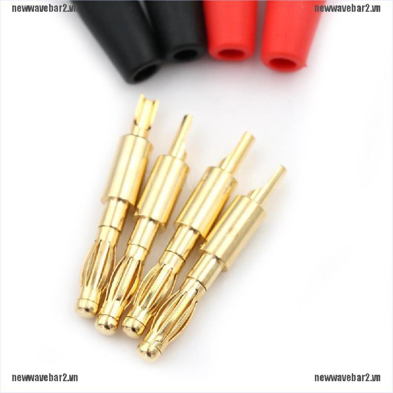 {new2} 4pcs Gold Plated Copper 4mm Banana Male Plug Test DIY Solder Connector R+B{wave}