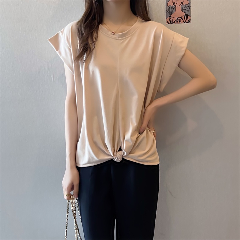 SUXI Áo Thun Ngắn Tay Cổ Tròn Màu Sắc Đơn Giản Thời Trang Mùa Hè Cho Nữ