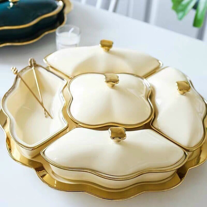 Bộ 5 khay sứ đựng bánh mứt kẹo cao cấp, thích hợp dùng trong ngày lễ tết, các buổi tiệc.