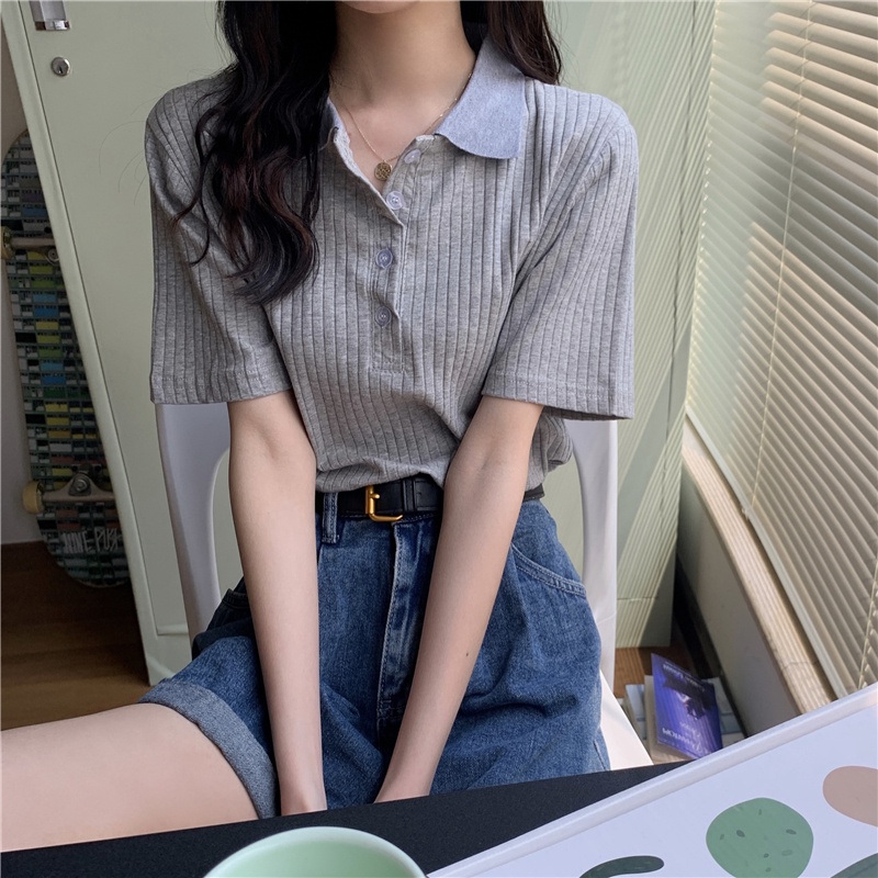 Áo polo Ngắn Tay Form Rộng Phong Cách Cổ Điển Dành Cho Nữ