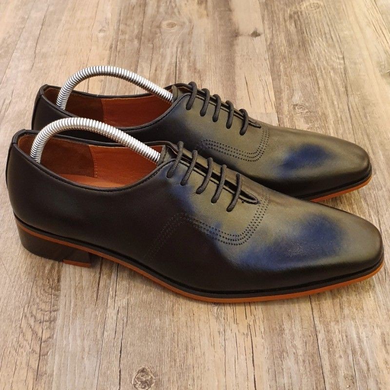 Giày Oxford Hansamu - AL 5 lỗ da trơn MS004 Đen