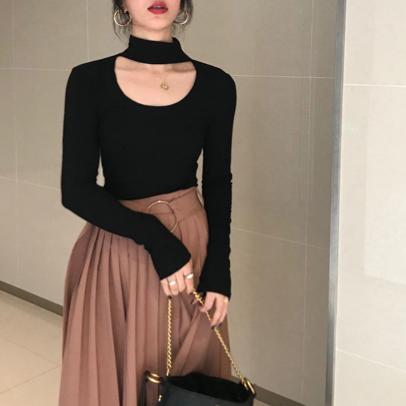 Áo len mỏng dài tay cổ chocker