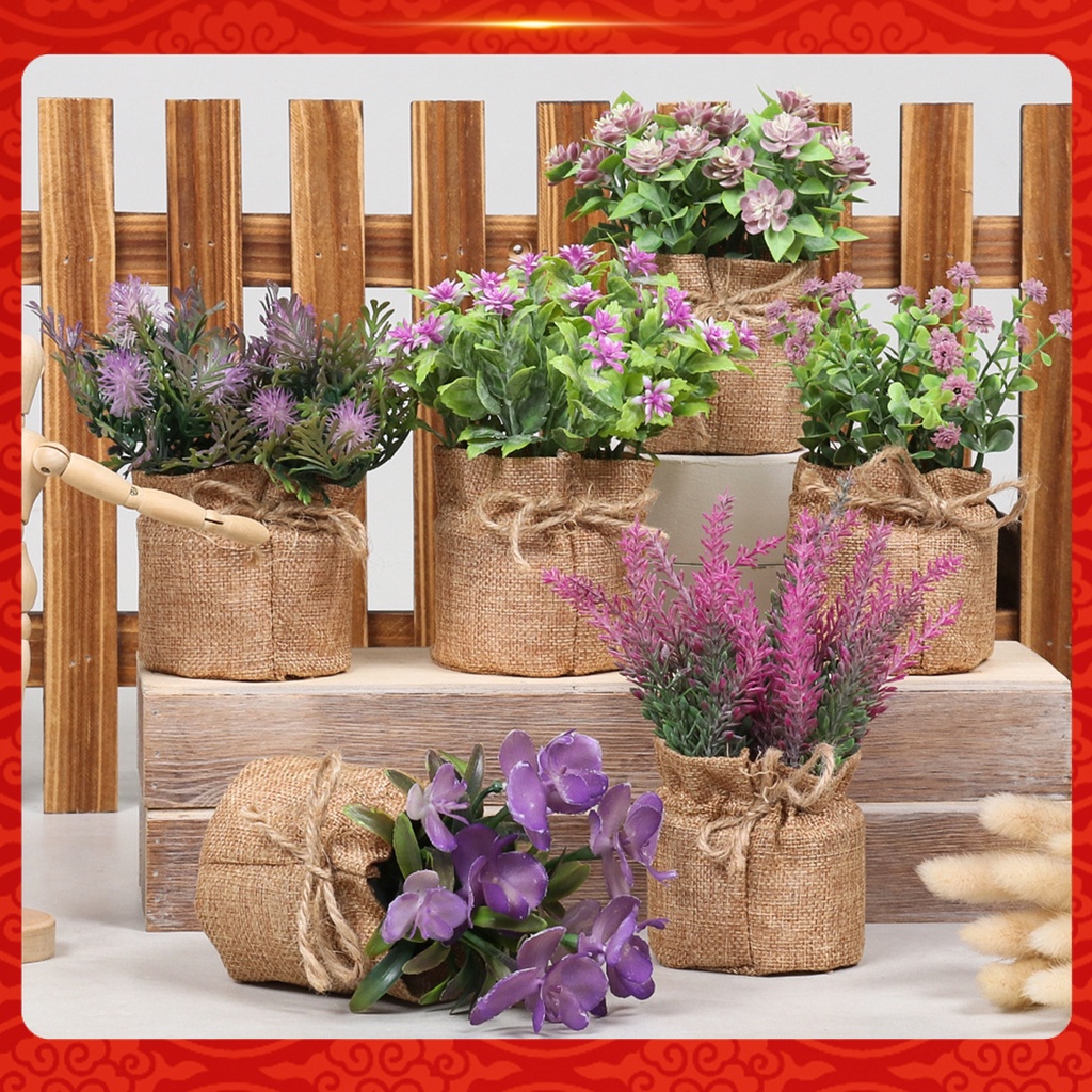 Chậu Cây Giả Bằng Nhựa Lanh Trang Trí Nhà Cửa