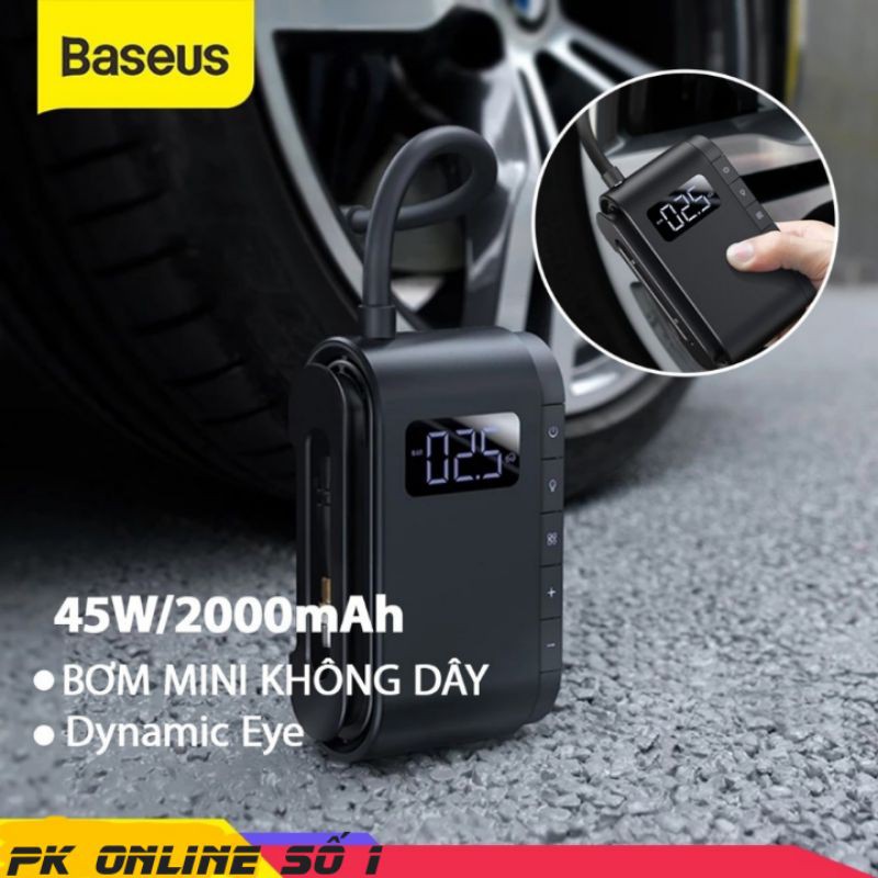 Bơm Mini Không Dây xe hơi 12V di động Baseus 2000Mah Inflator Mini Auto Air Bơm hơi cho xe đạp,ÔTô,Xe Đạp tiện dụng
