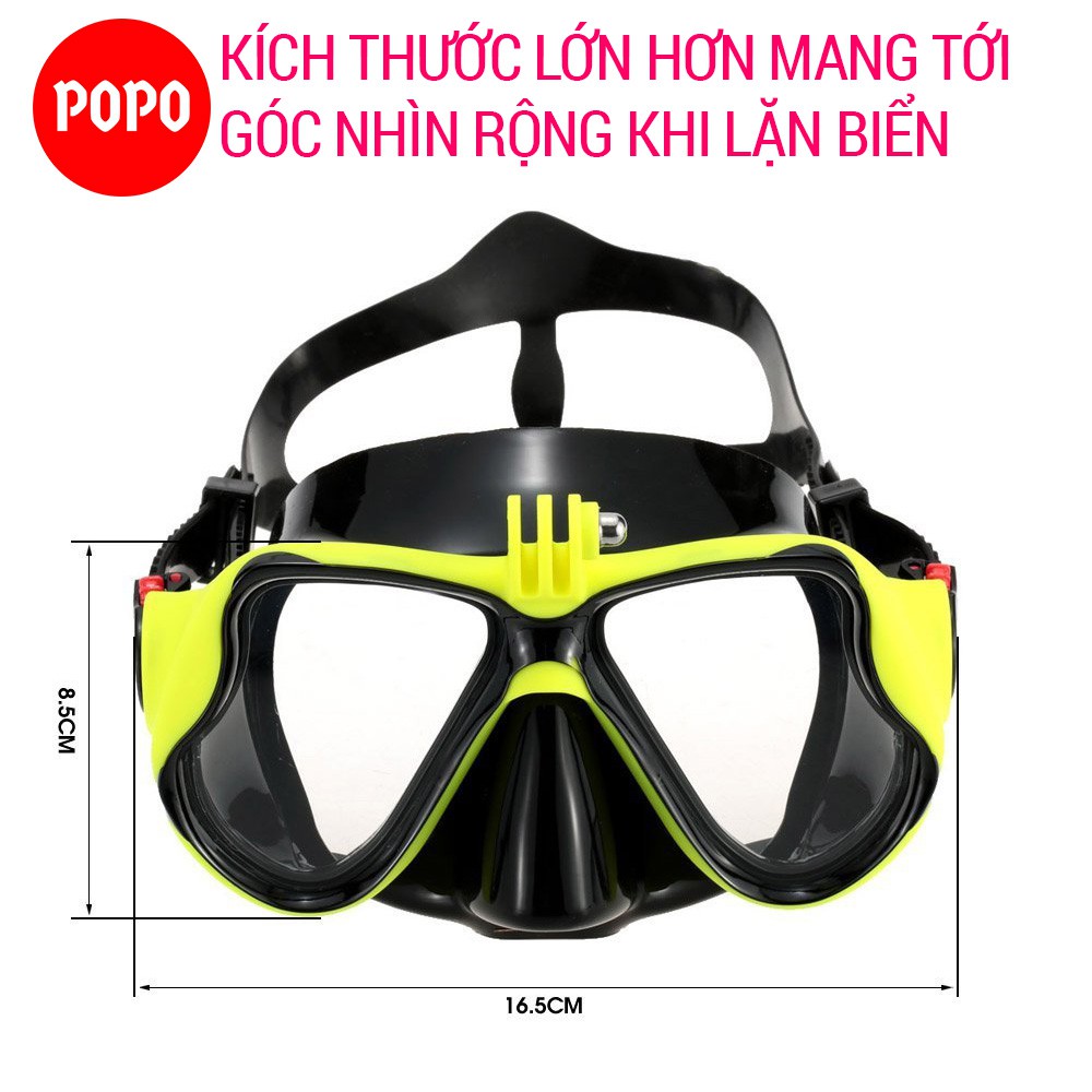 Kính lặn biển, mặt nạ lặn biển gắn được Gopro, mắt kính cường lực cản tia UV, hạn chế sương mờ