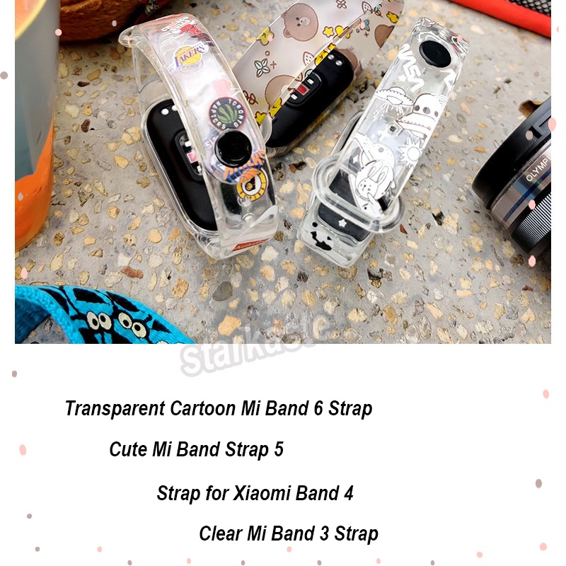 Dây Đeo Cổ Tay Trong Suốt Thay Thế In Họa Tiết Dễ Thương Cho Xiaomi Band 4 3 Mi Band 5