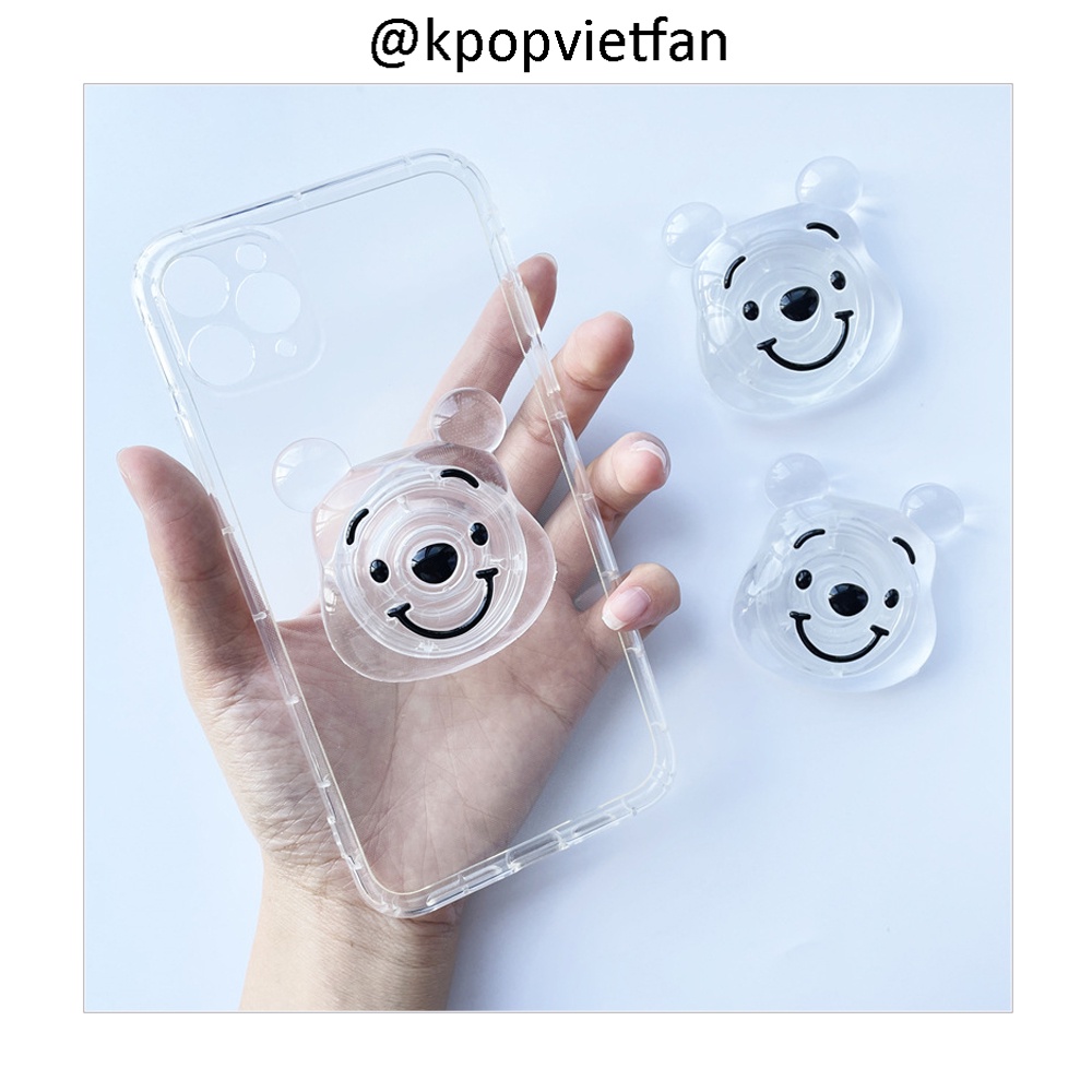 Chống điện thoại dán ốp popsocket giá đỡ điện thoại trong suốt gấu Pooh siêu xinh