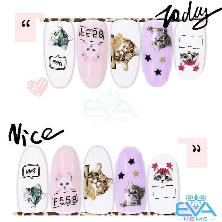 Miếng Dán Móng Tay 3D Nail Sticker Tráng Trí Hoạ Tiết Mèo Con Dễ Thương F558