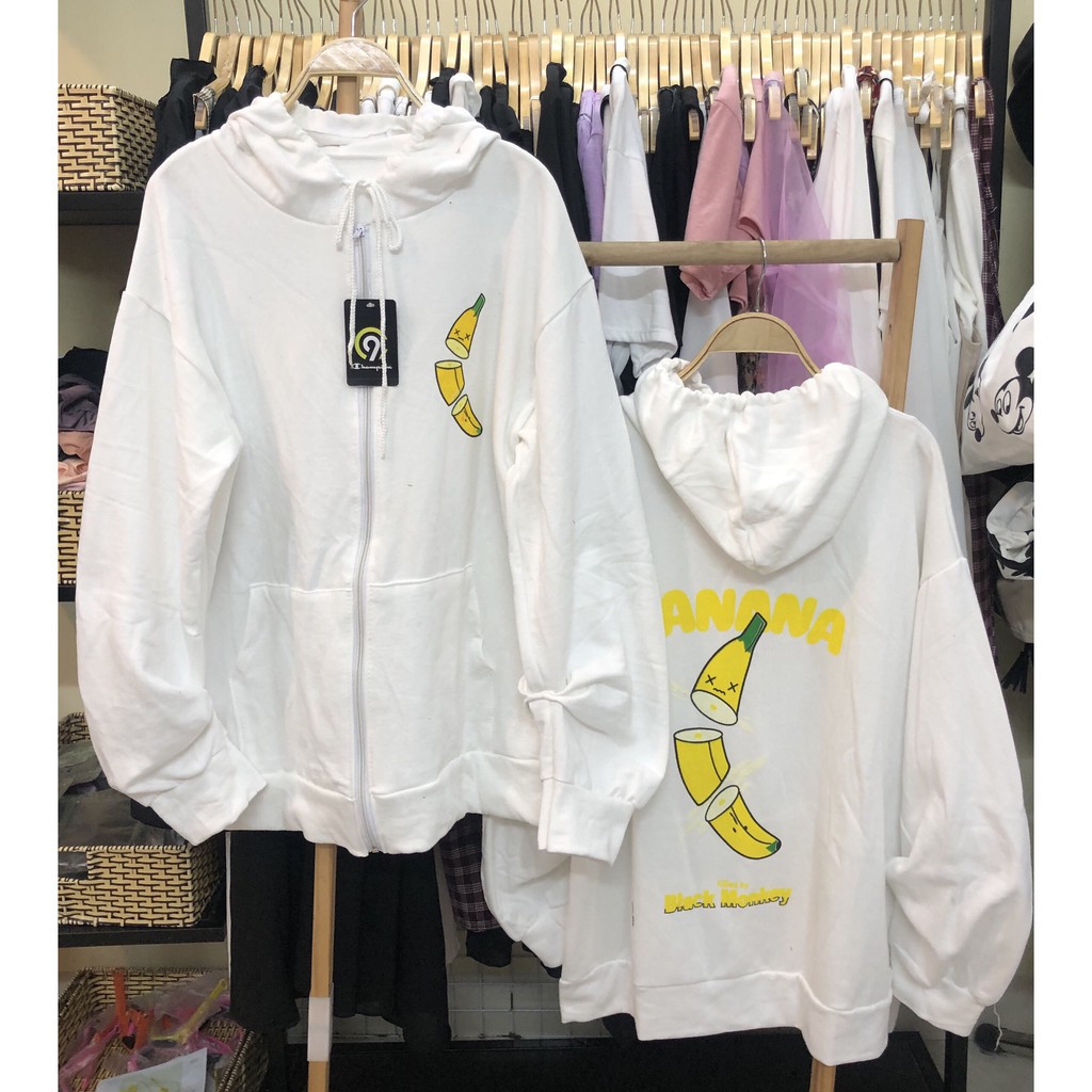 ÁO KHOÁC HOODIE TRÁI CHUỐI BANANA ULZZANG UNISEX - ÁO NỈ MŨ CHUỐI TRẮNG ĐEN XANH | BigBuy360 - bigbuy360.vn