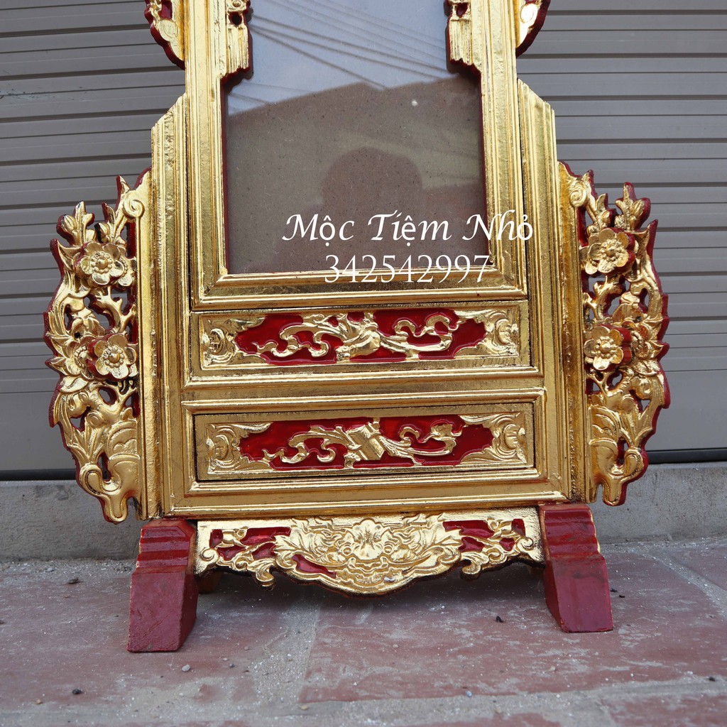 Khung hình chiện mai gỗ mít sơn son thếp vàng đẹp 2 cỡ ảnh thờ