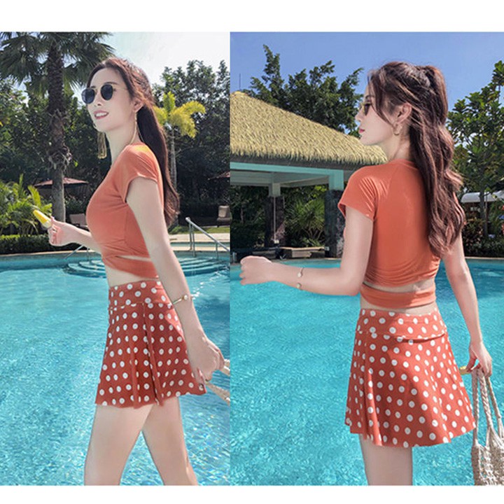 Bộ đồ bơi nữ bikini 2 mảnh váy chấm bi chất thun đẹp, bộ áo tắm chấm bi hàng mới có sẵn