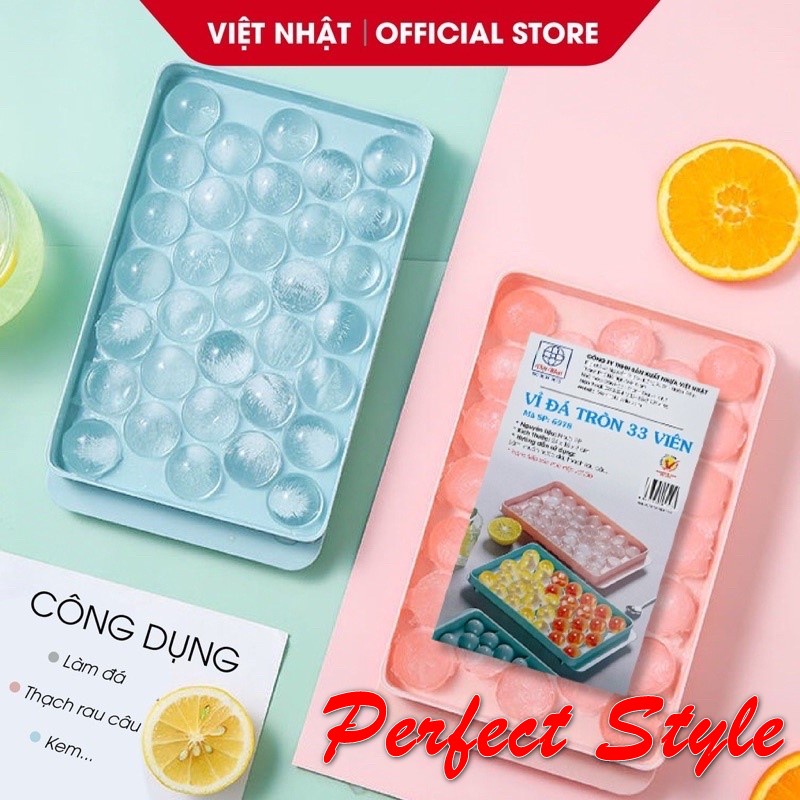 Khay đá bi tròn tủ lạnh 33 viên có nắp đậy Khuôn làm thạch hoa quả hình bi tròn ngộ nghĩnh Việt Nhật