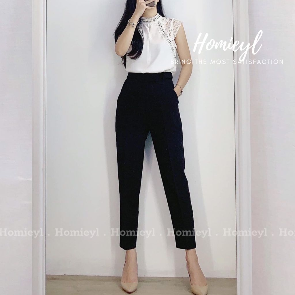 Quần baggy nữ lưng cao bsk công sở cạp cao Homieyl cao cấp chất vải đẹp, quần tây nữ lưng cao màu đen đi học đi làm