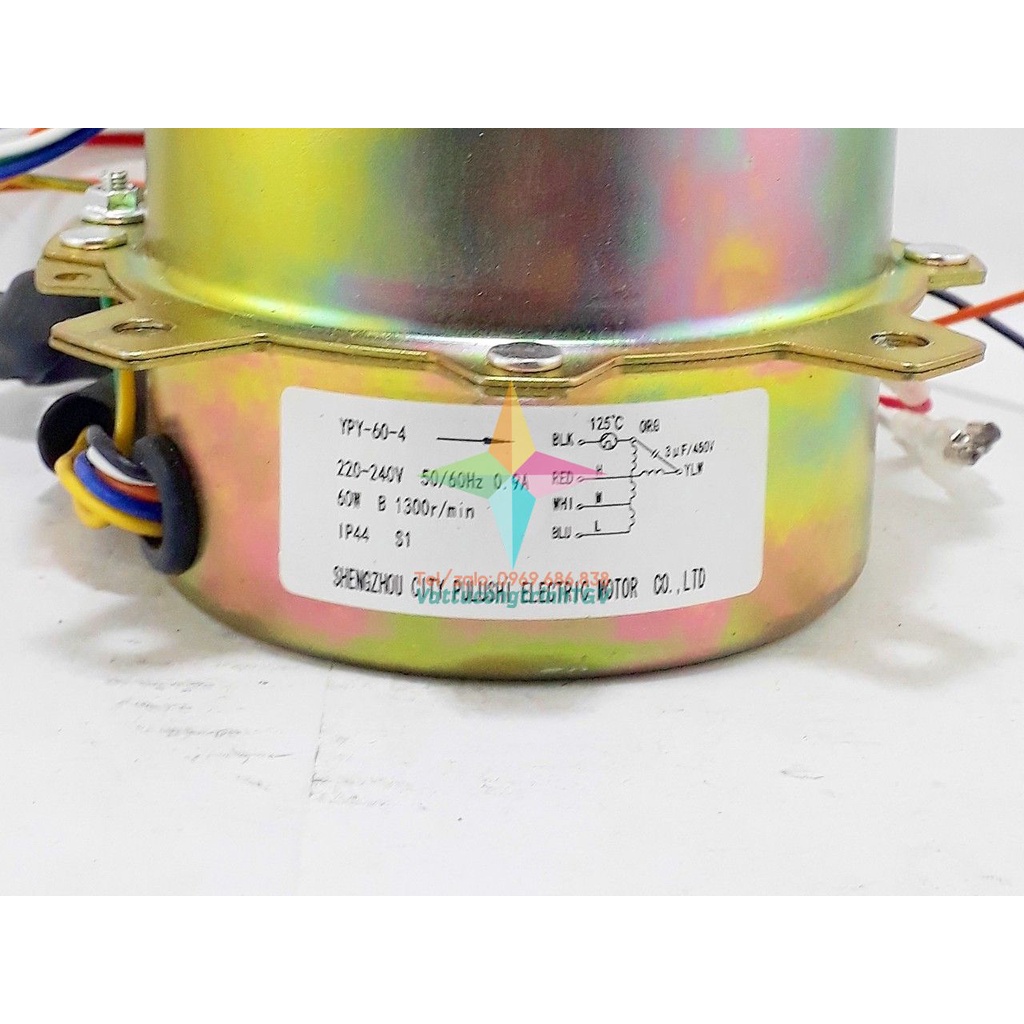 Motor vỏ vàng 220V-60W, trục 8mm, ngược chiều thay thế cho quạt điều hòa hơi nước