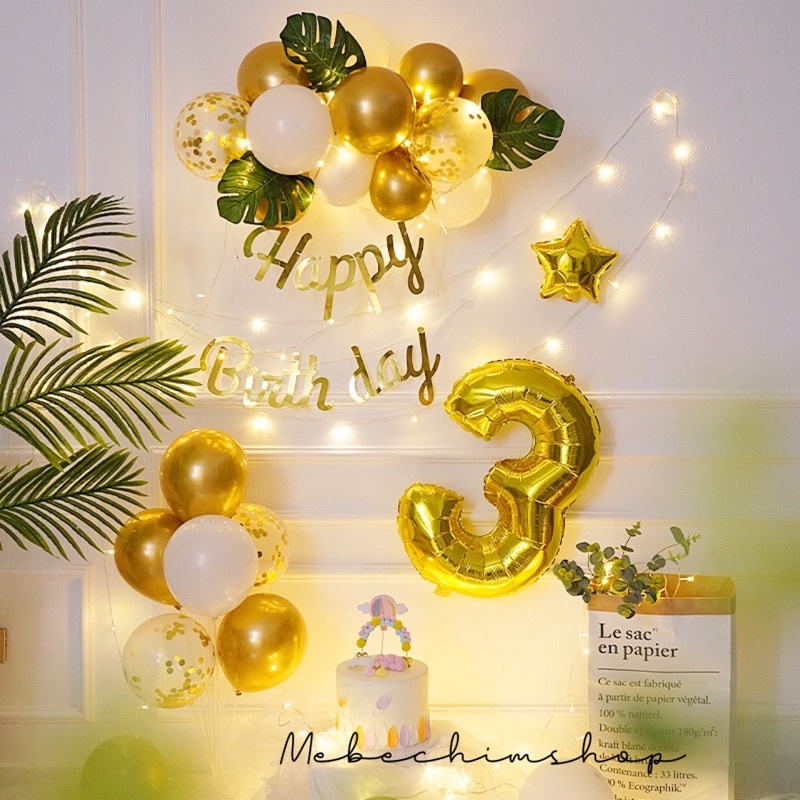 Set bóng bay trang trí sinh nhật đủ phụ kiện MG01 Tông Vàng Sang Trọng ( Tặng ĐÈN)
