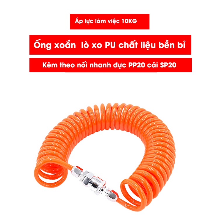 Dây hơi PU khí nén xoắn dài 3m 6m 9m 12m 15m chịu áp lực cao dẻo mềm