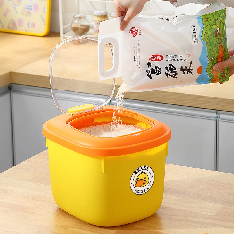 Only HOUSE Thùng Đựng Gạo Vịt Vàng Nhỏ Chống Côn Trùng Chống Ẩm Dày Dặn Hạt Dẻ Nhà Bếp Gia Đình