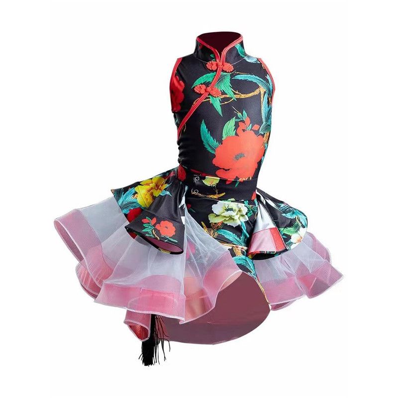 Đầm Sườn Xám Khiêu Vũ Latin Màu Sắc Thời Trang Mùa Hè Cho Bé Gái