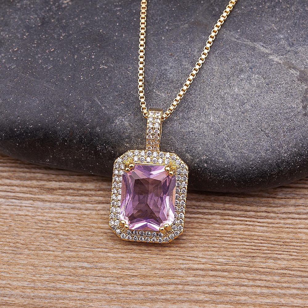 Dây Chuyền Mặt Chữ Nhật Lớn Đính Đá Zircon 5 Màu Cho Nữ