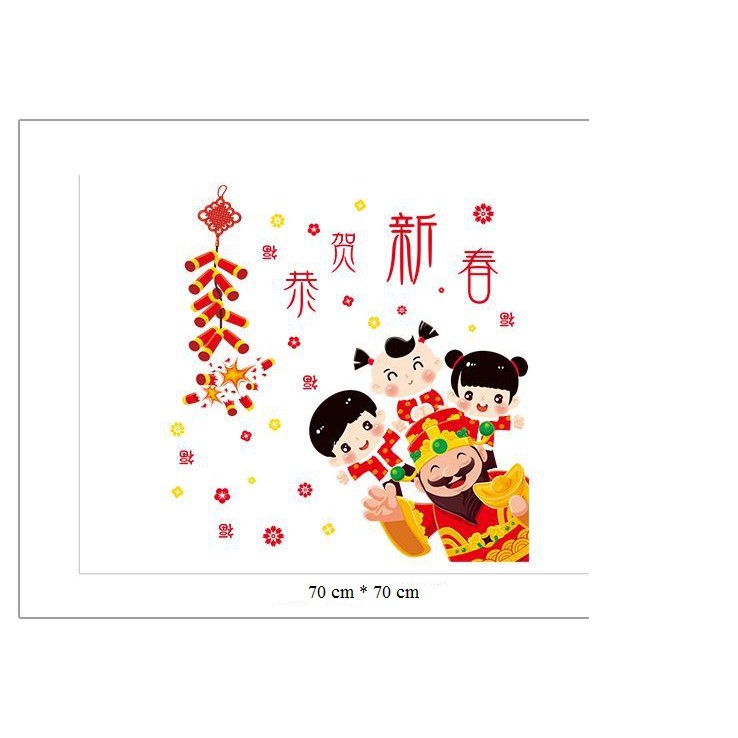 Decal trang trí tết, hình dán trang trí năm mới thần tài gõ cửa