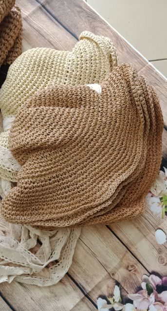 Mũ cói đi biển mềm nơ ren siêu hot