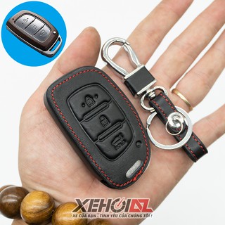 Bao da bảo vệ chìa khóa xe Hyundai i10, Tucson, Elantra – Smart Key – Da thật khâu tay