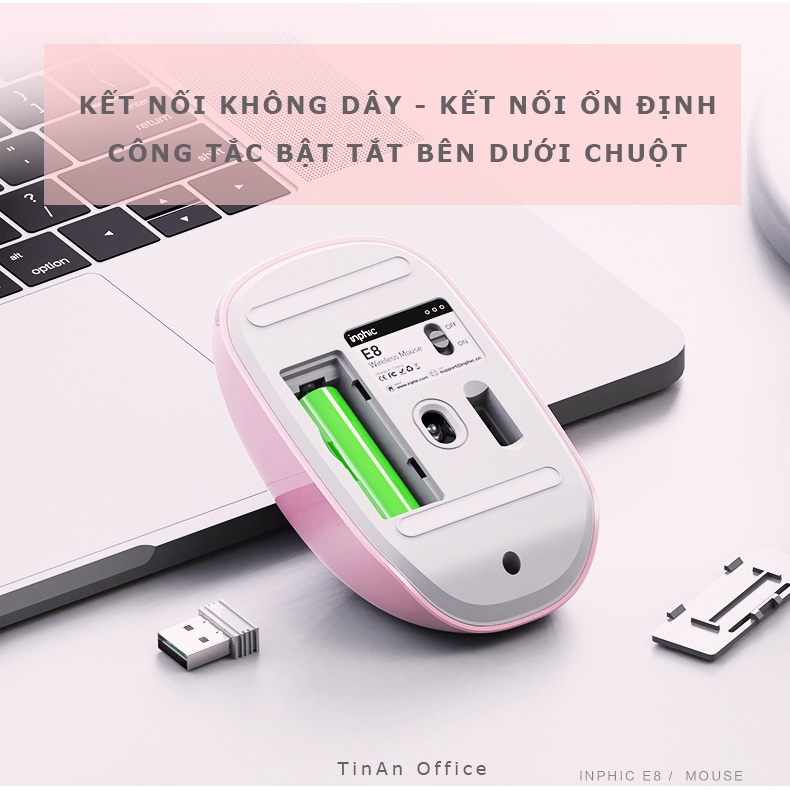 Chuột Không Dây Inphic E8 Chống Ồn, Wireless Mouse