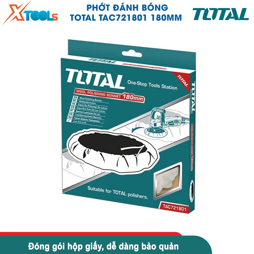Phớt đánh bóng TOTAL TAC721801 180mm, nỉ đánh bóng mũ len thật 100% độ mịn cao xoá xước sơn xe ô tô [CHÍNH HÃNG][XTOOLS]