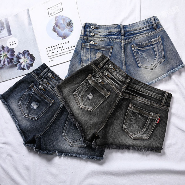 Summer jeans women loose Korean student trend ripped denim shorts low-waist denim hot pants girlfriend outfit