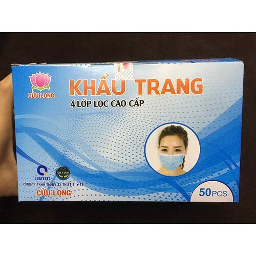 Khẩu trang y tế Kháng khuẩn 4 lớp &lt;hộp 50 cái&gt; Hàng chính hãng Cửu Long