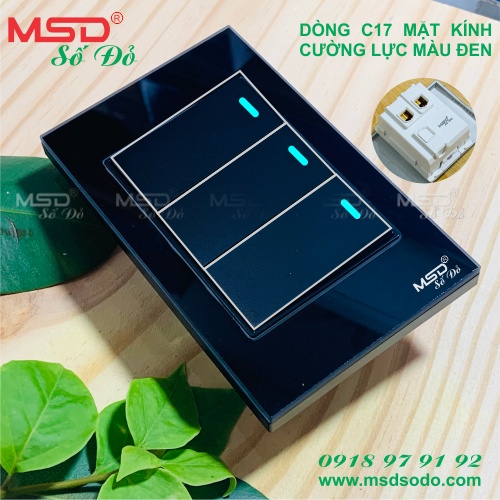 CÔNG TẮC MẶT KÍNH MÀU ĐEN - 3 NÚT NHẤN 1 CHIỀU 16A/250V- DÒNG C17B - [C17B-3SW1W-BO]