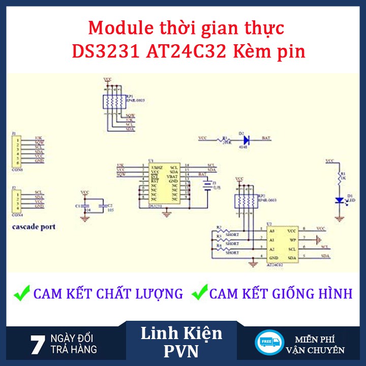 Module thời gian thực DS3231 + ROM AT24C02 KÈM PIN