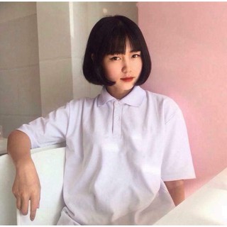 Polo basic unisex - thun trắng trơn cổ bẻ