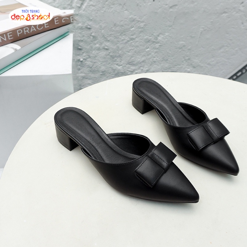 Giày sục cao gót mũi nhọn 5 phân đính nơ thời trang có big size 42 43 Depvashock X01