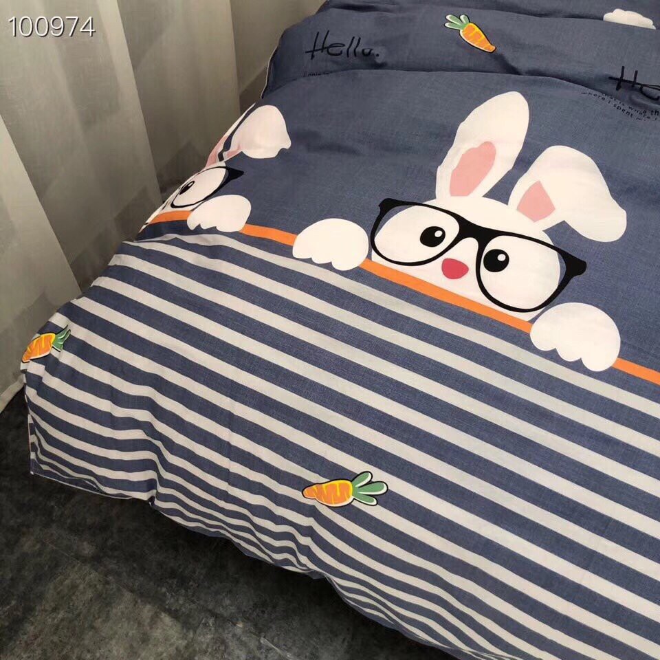 Bộ vỏ chăn ga gối cotton 100% Deme Thỏ Đeo Kính