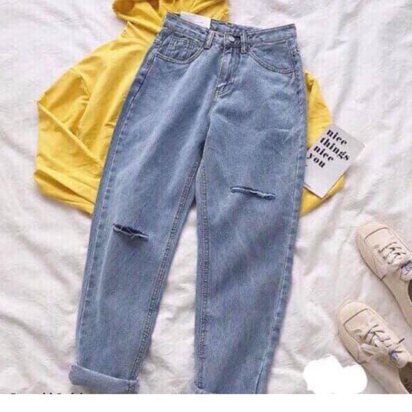 Quần jeans nữ Shynstores - quàn baggy jeans Unisex rách lưng cao vải bò dày đẹp freeship