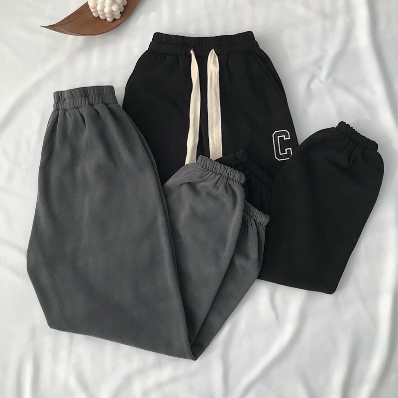 Quần ống rộng jogger chữ C unisex , quần jogger trơn chất nỉ ngoại kiểu dáng thể thao năng động