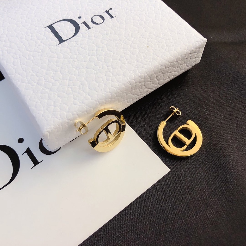 Khuyên Tai Tròn Bằng Thép Titan In Logo Dior Thời Trang Cho Nữ