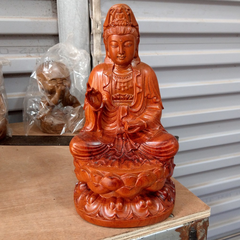 Tượng Phật Bà Quan Âm - Gỗ Hương, Gỗ Bach Xanh - Cao 20cm