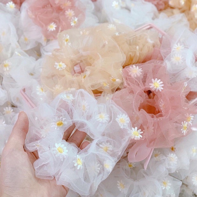 Chun buộc tóc vải - Scrunchies hoa cúc 🌼