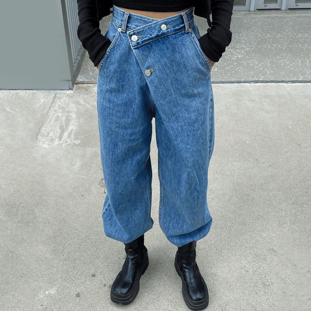 Q9|Quần jeans bò nữ ống rộng cạp cao khóa chéo hàn quốc basic dễ mặc đi học, đi chơi gd_order