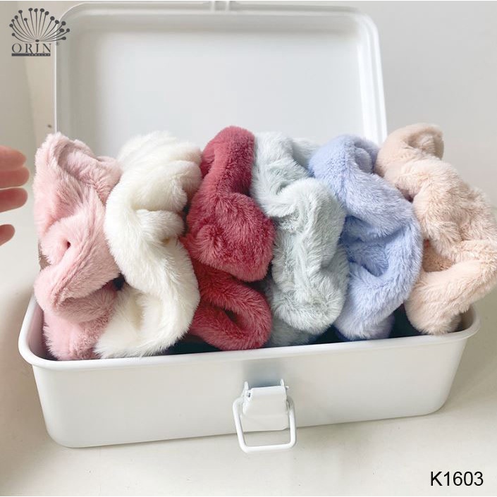 Dây buộc tóc, cột tóc scrunchies bông xù cao cấp Orin K1603