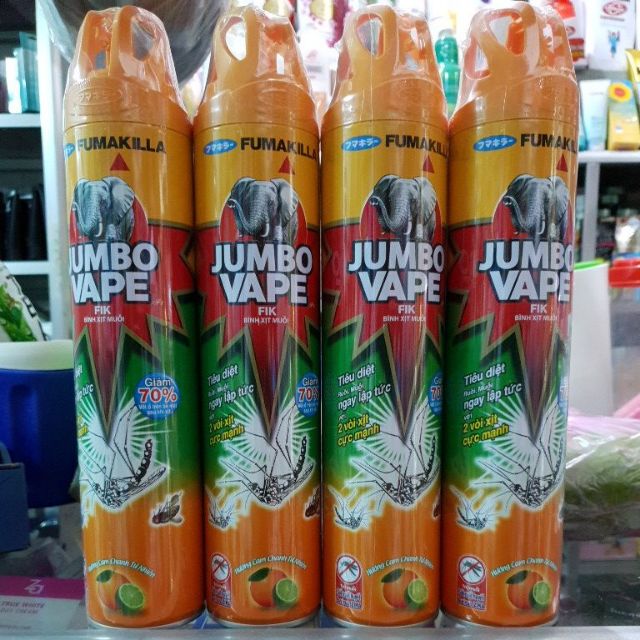 Bộ 4 chai - Bình xịt muỗi Jumbo Vape FIK hương Cam chanh chai 600ml