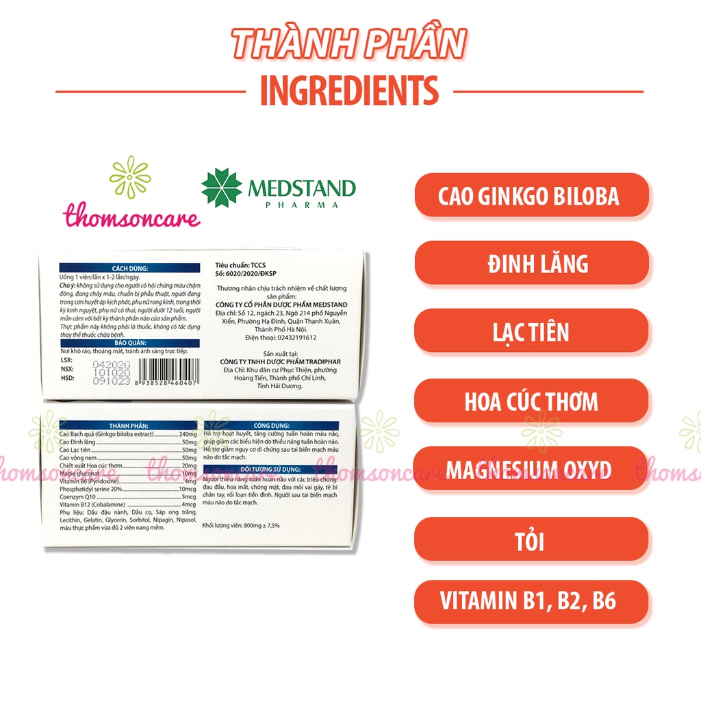 Giảm tiền đình Ginkcemax bổ não, phòng tai biến từ coenzym q10, cao lạc tiên, đinh lăng Hộp 60 viên