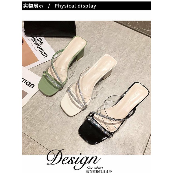 Guốc cao gót 6 cm phối dây đính đá mã GO02