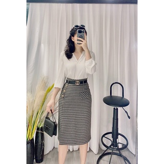 Chân váy dạ dáng A - chất co giãn - 2 lớp - kèm đai