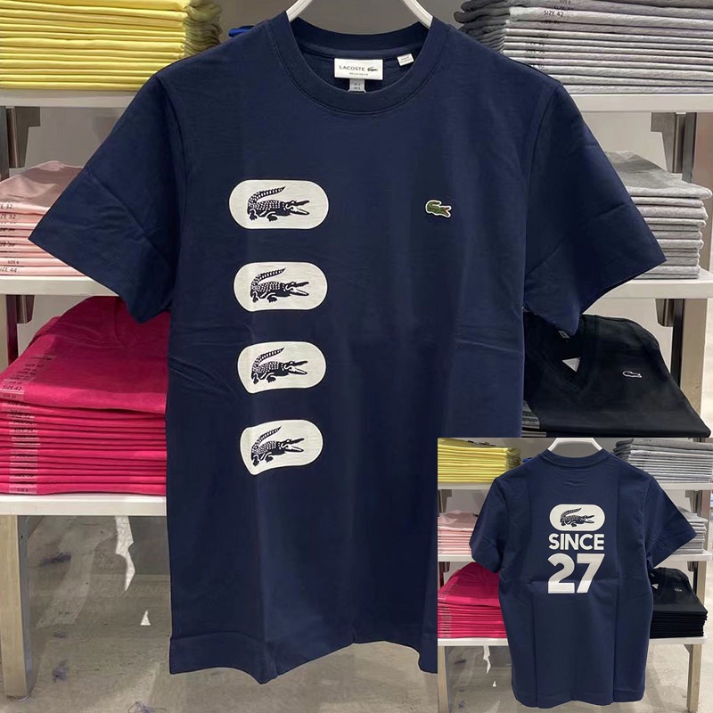 LACOSTE Áo Thun Tay Ngắn Cổ Tròn In Hình Cá Sấu Thời Trang Cho Nam