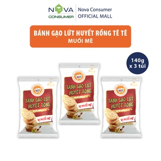 [Combo 3 túi] Bánh Gạo Lứt Huyết Rồng Tê Tê Muối Mè 140g x 3 túi