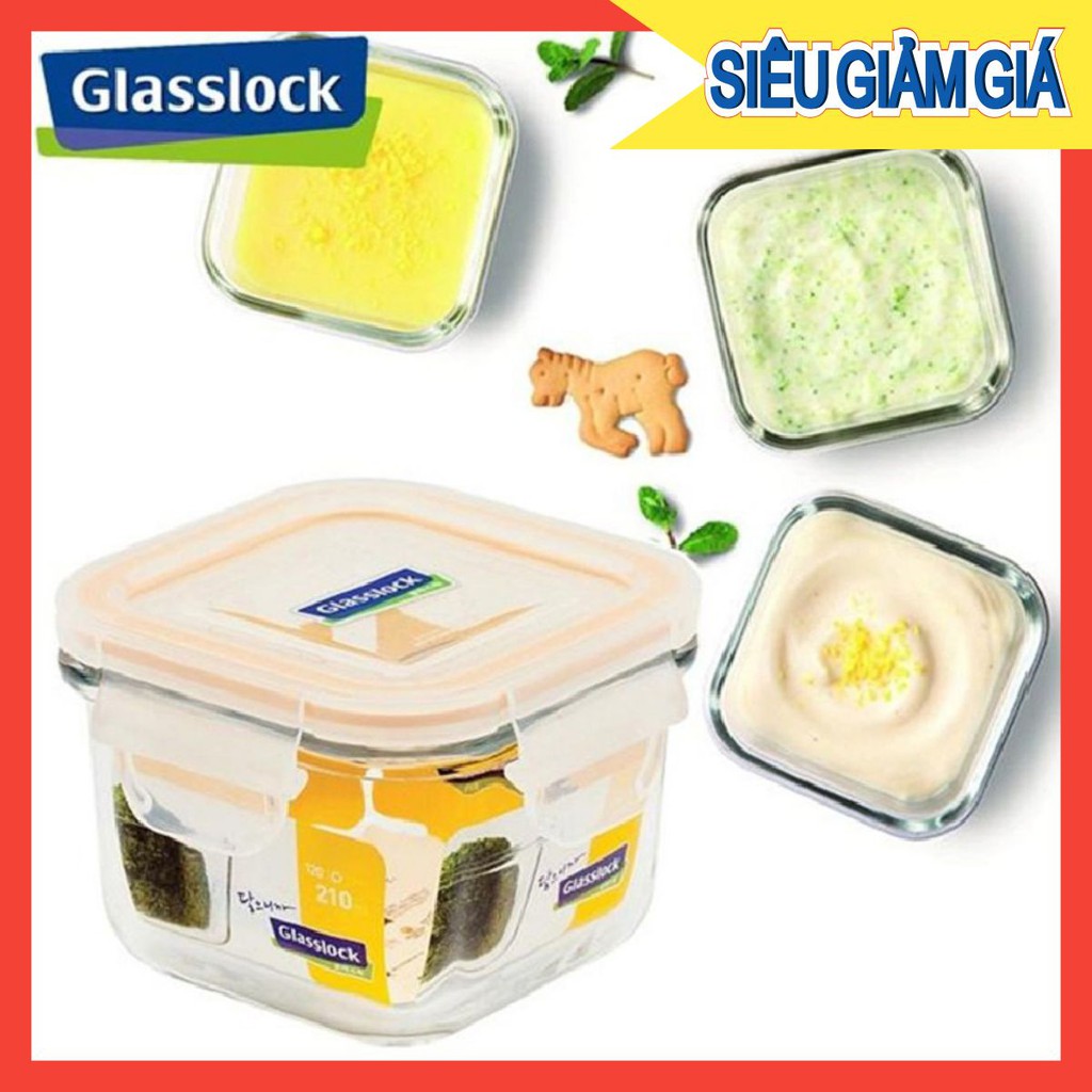 SET 3 Hộp đựng cơm thủy tinh Glasslock bảo quản đồ ăn dặm cho bé 210ml-GL544